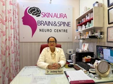 Dr. Jasdeep Kaur performing dermatologist check